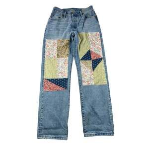 Levis 501 90s Patchwork 150th Anniversary Jeans 25 Floral Quilted Boho Denim